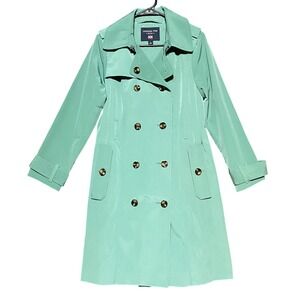 London Fog Women's Mint Green Double Breasted Trench Coat Size Small Workwear